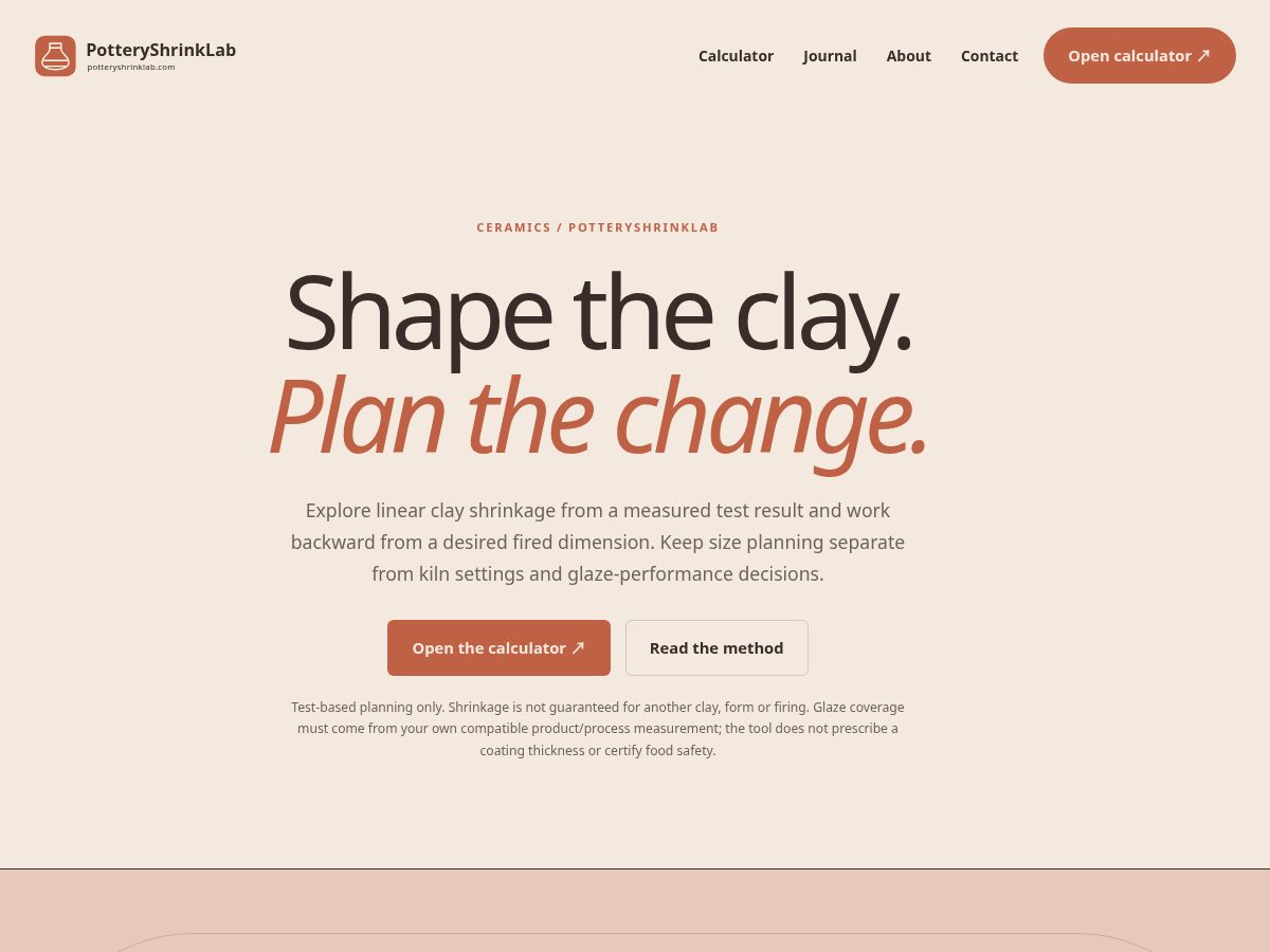 Landing-page snapshot of potteryshrinklab.com