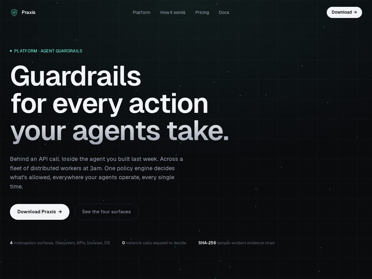 Landing-page snapshot of praxisguardrails.com