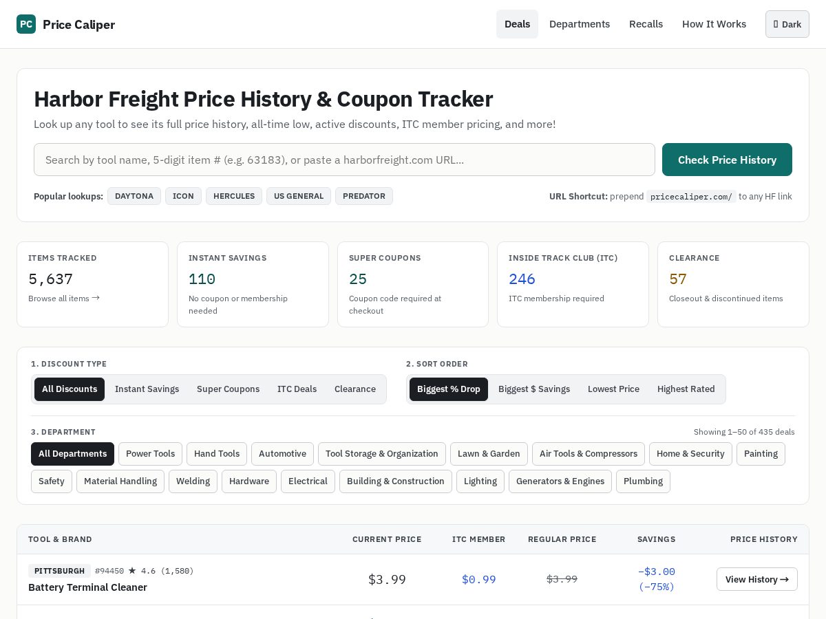 Landing-page snapshot of pricecaliper.com