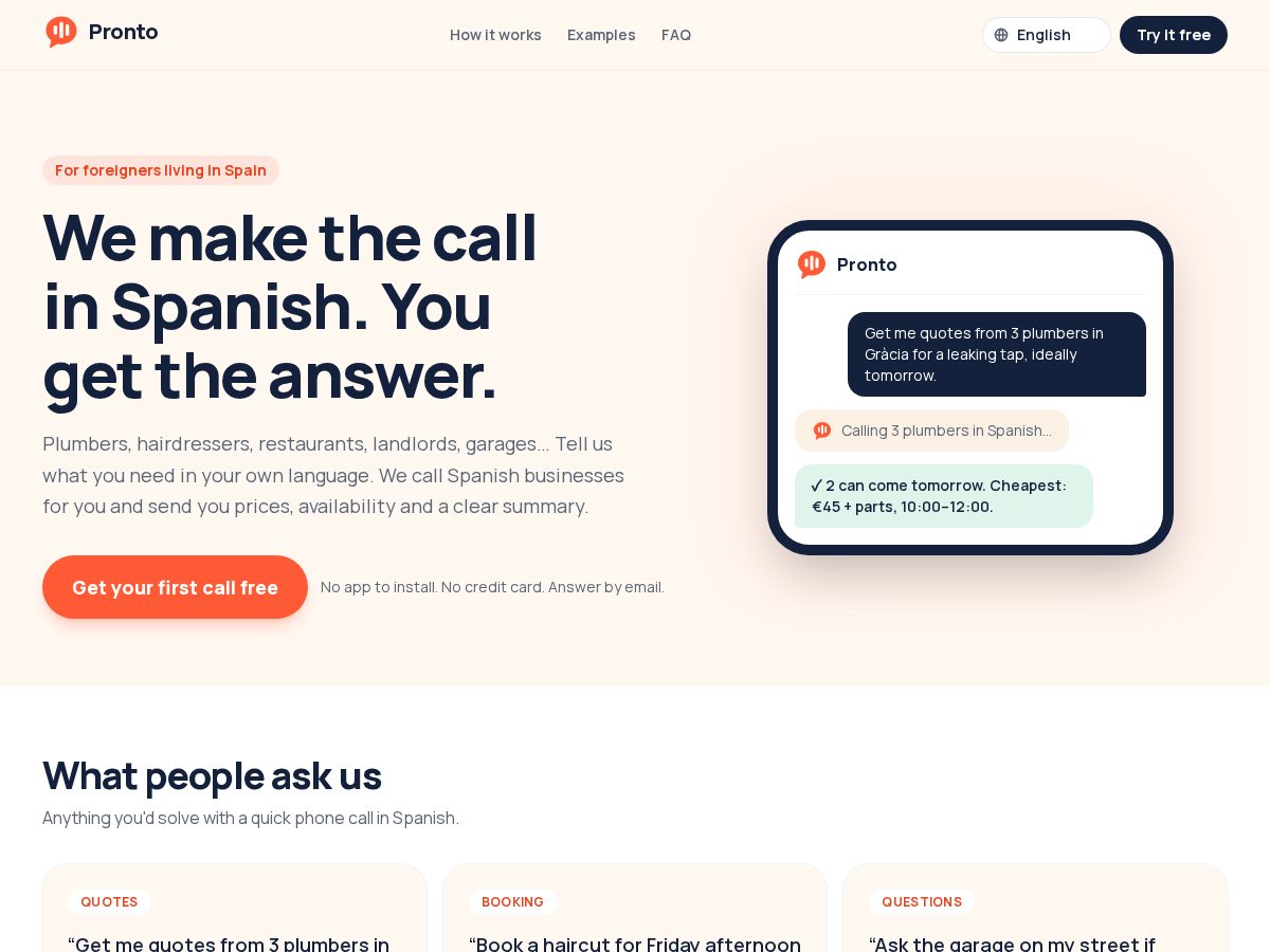 Landing-page snapshot of prontospain.com