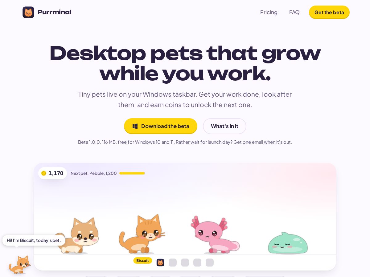 Landing-page snapshot of purrminal.com