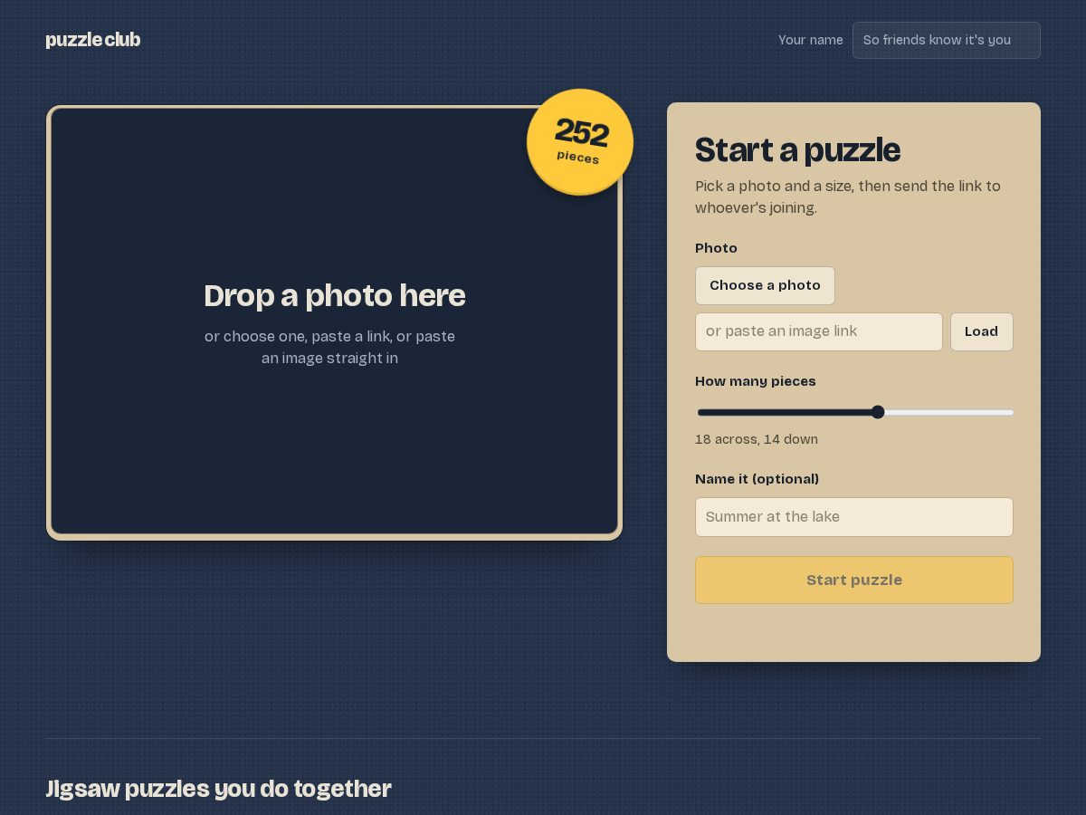 Landing-page snapshot of puzzleclub.app