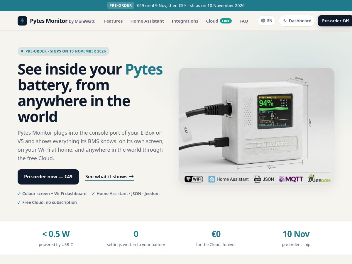 Landing-page snapshot of pytes-monitor.com