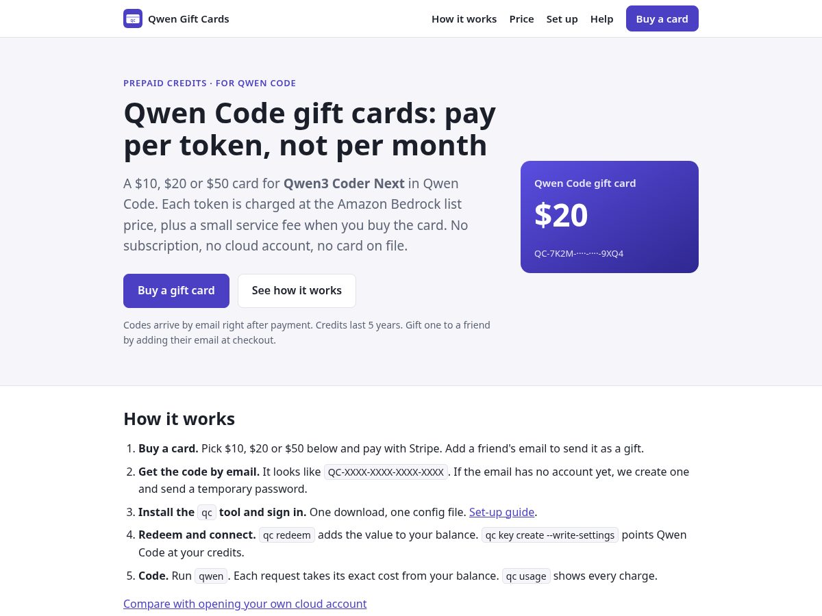 Landing-page snapshot of qwengiftcards.com