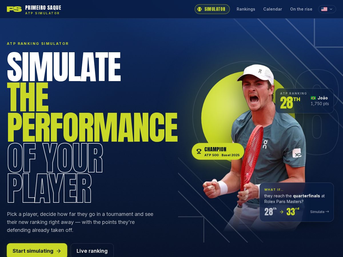 Landing-page snapshot of rankingtennis.com