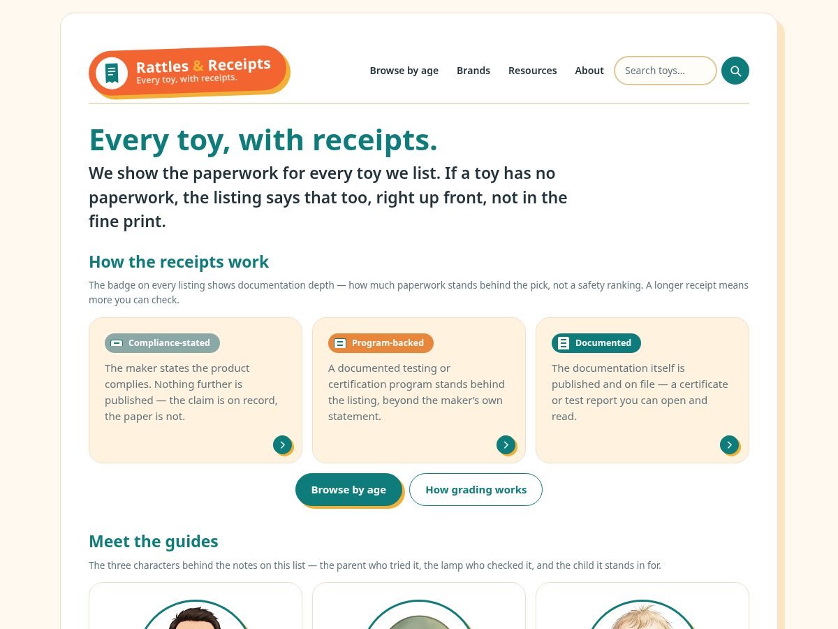 Landing-page snapshot of rattlesandreceipts.com
