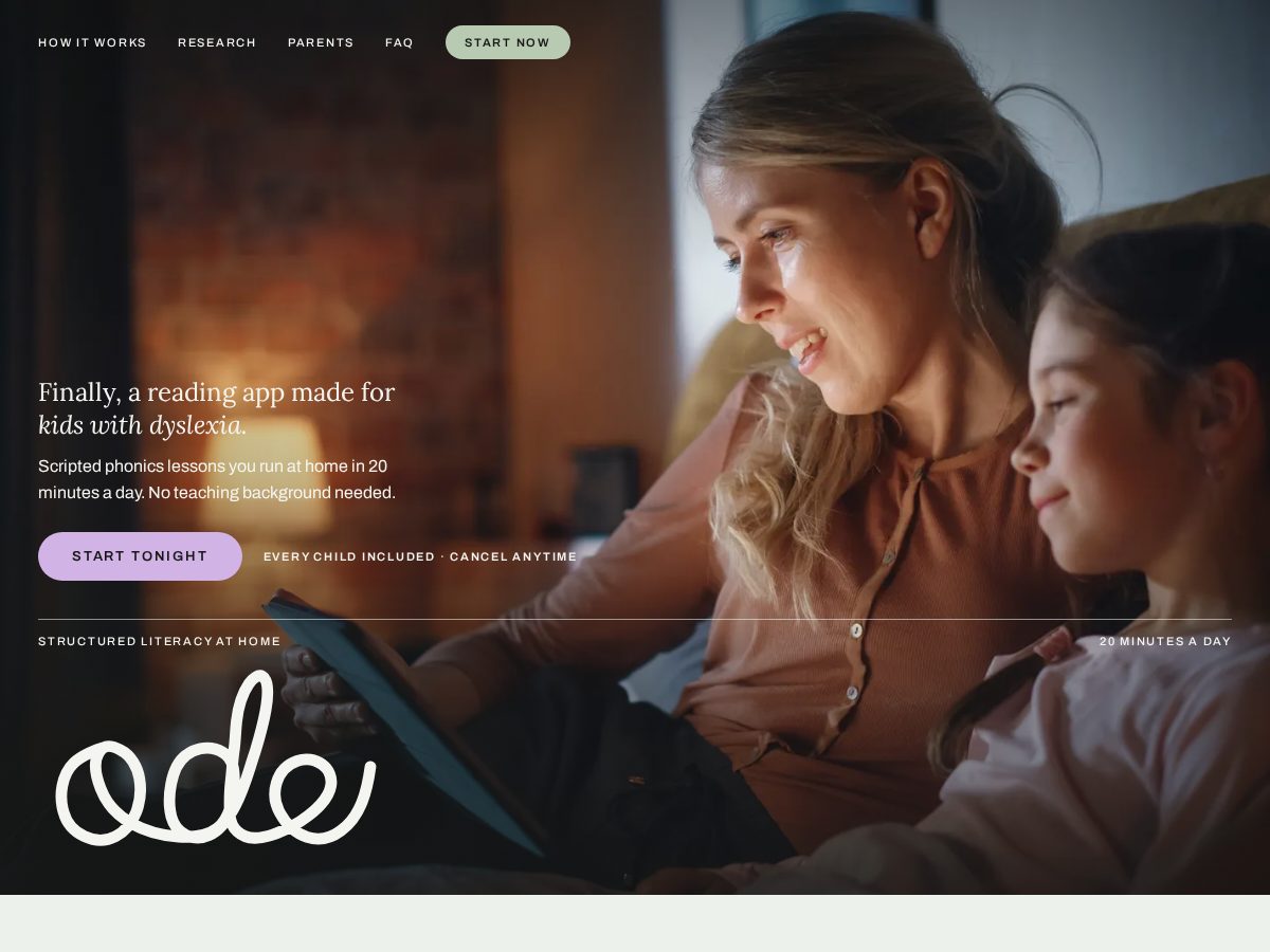 Landing-page snapshot of readwithode.com