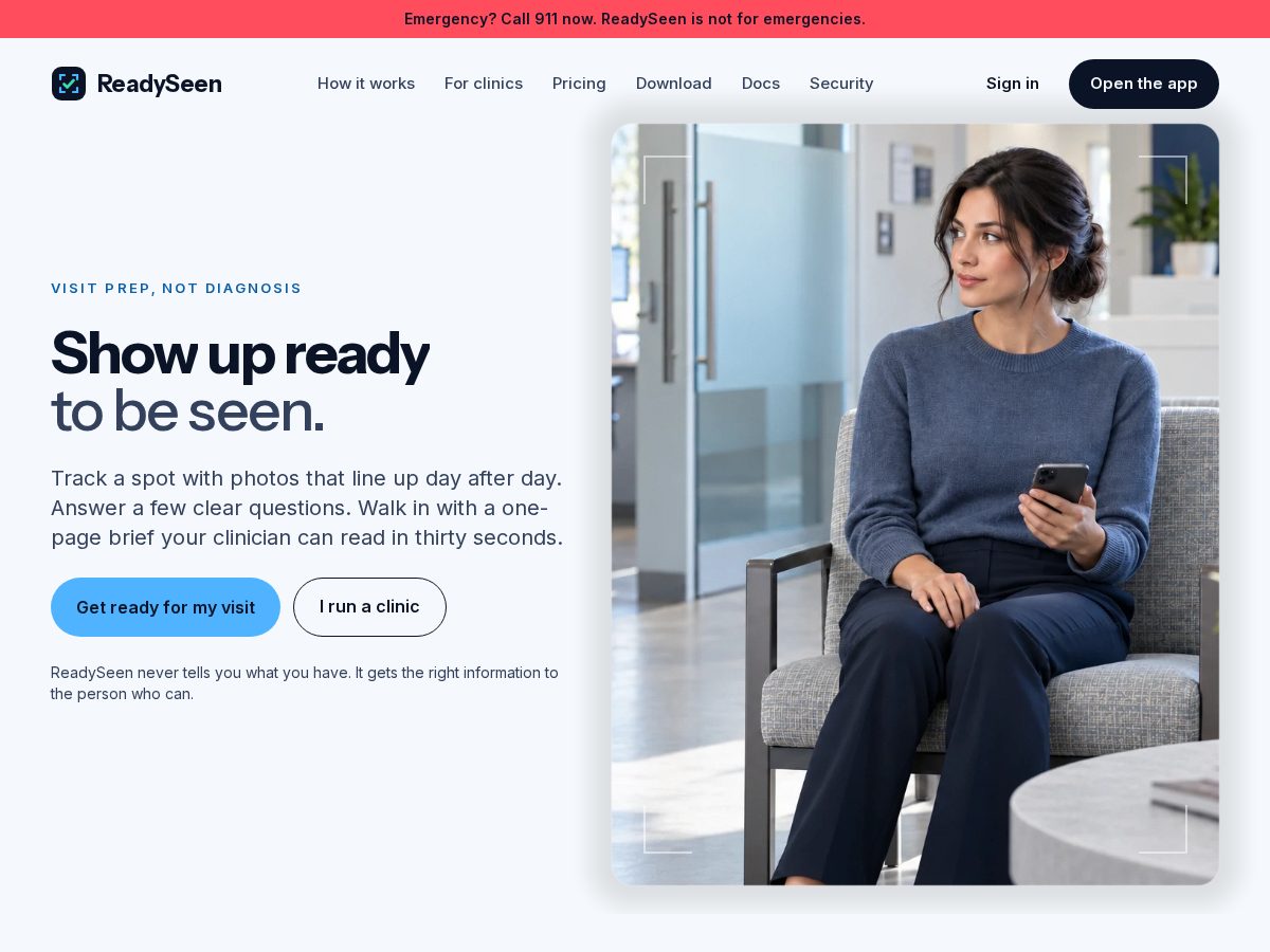 Landing-page snapshot of readyseen.com