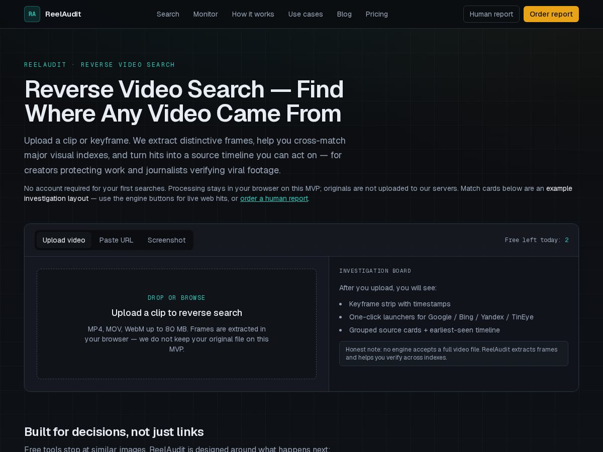 Landing-page snapshot of reelaudit.com