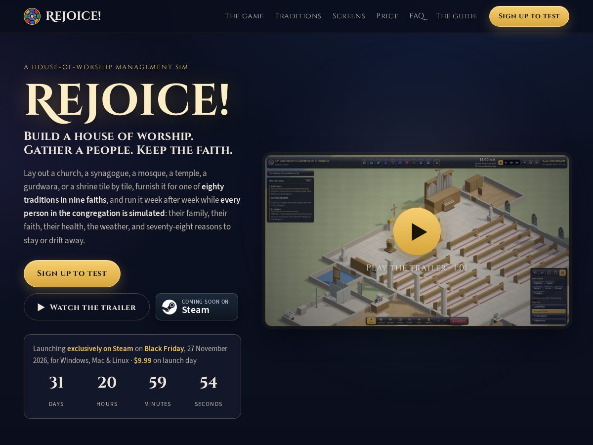 Landing-page snapshot of rejoice.games