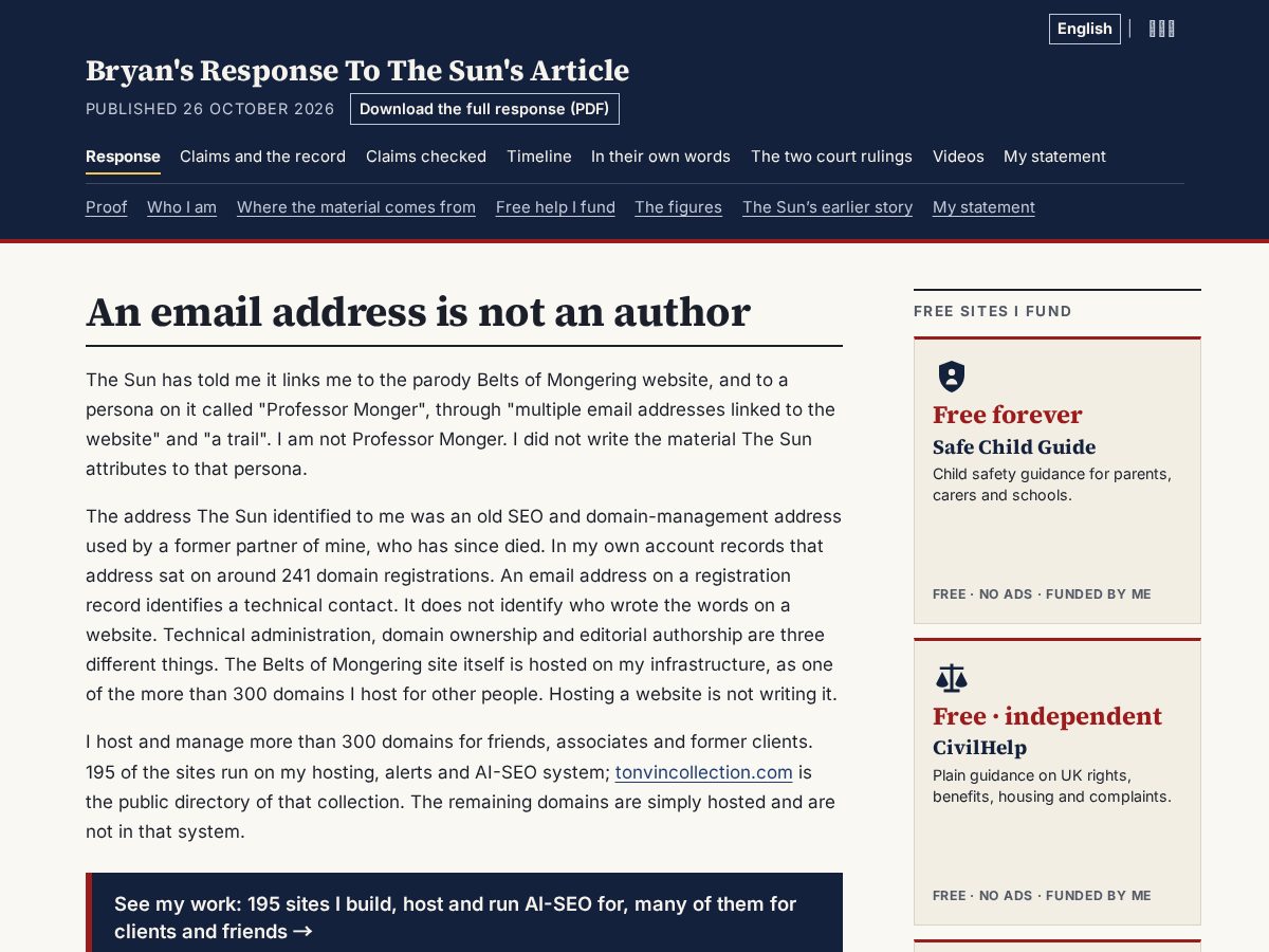 Landing-page snapshot of responsetothesun.com