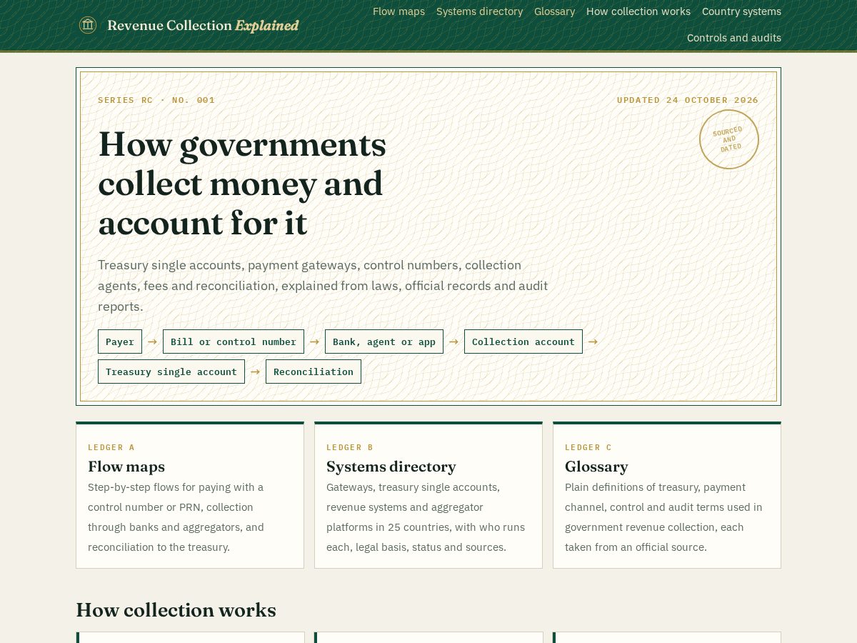 Landing-page snapshot of revenuecollectionexplained.org