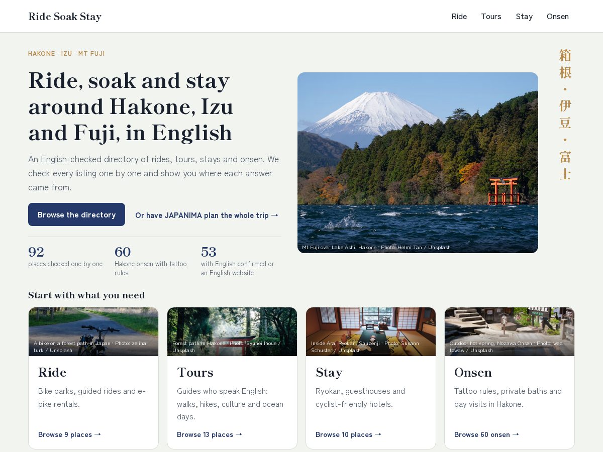 Landing-page snapshot of ridesoakstay.com
