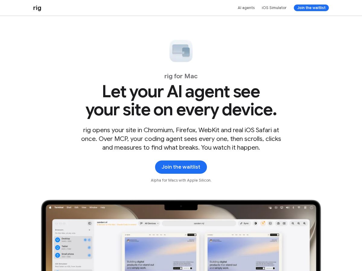 Landing-page snapshot of rigapp.dev