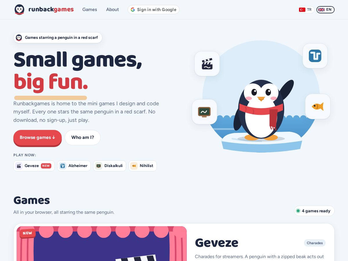 Landing-page snapshot of runbackgames.app