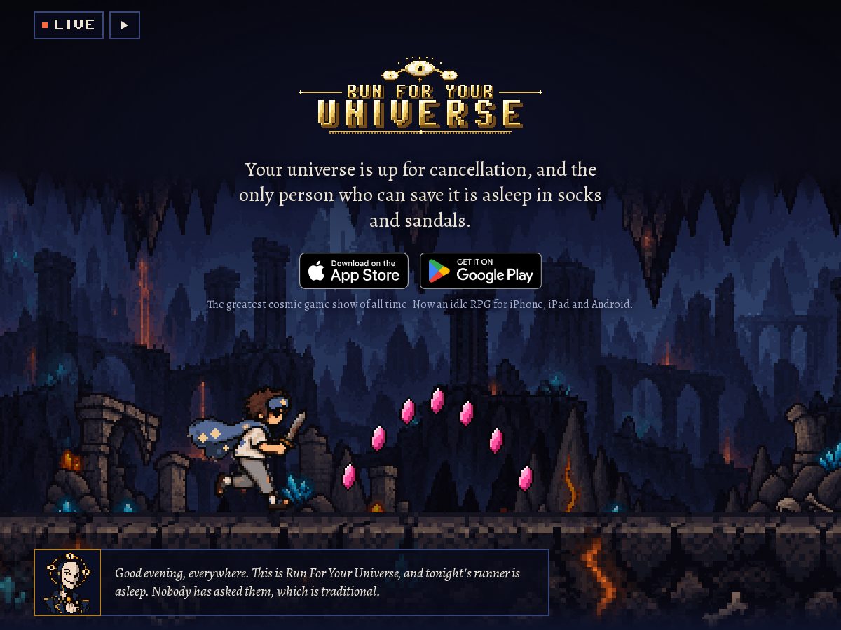 Landing-page snapshot of runforyouruniverse.com