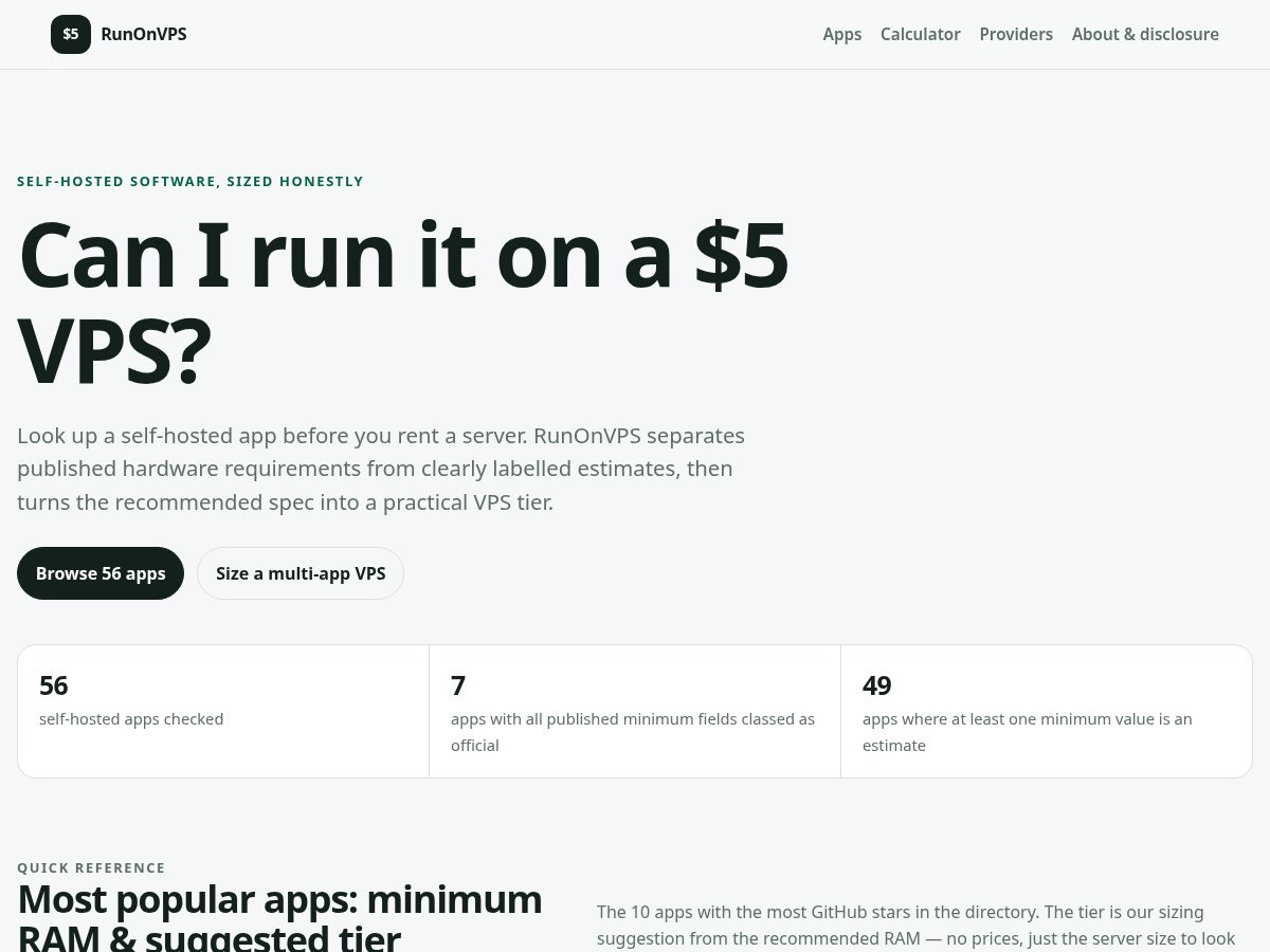 Landing-page snapshot of runonvps.com