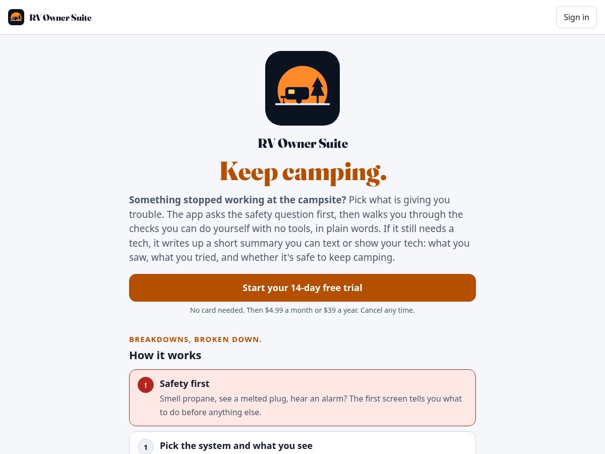 Landing-page snapshot of rvownersuite.com