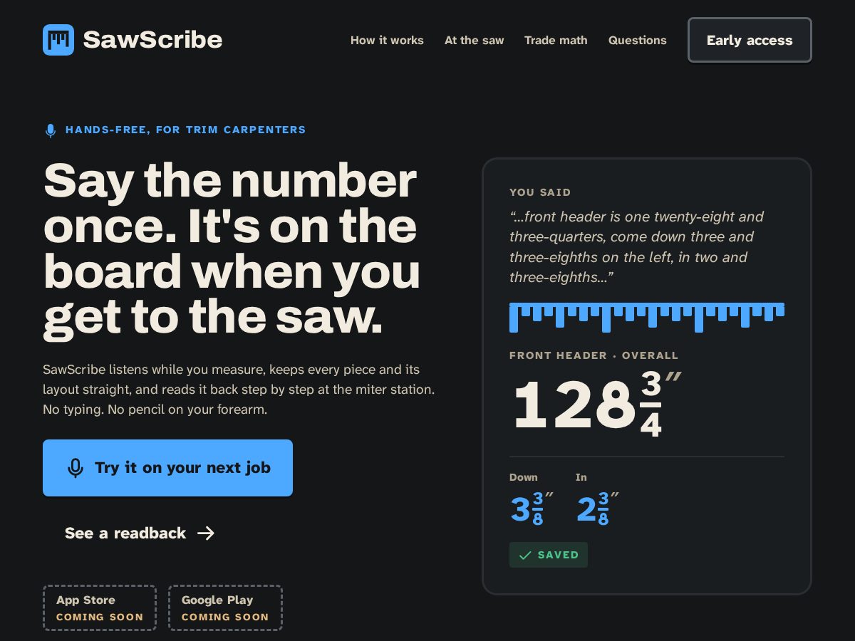 Landing-page snapshot of sawscribe.app
