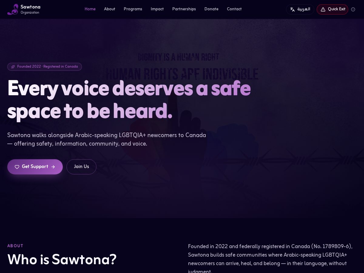 Landing-page snapshot of sawtona.org