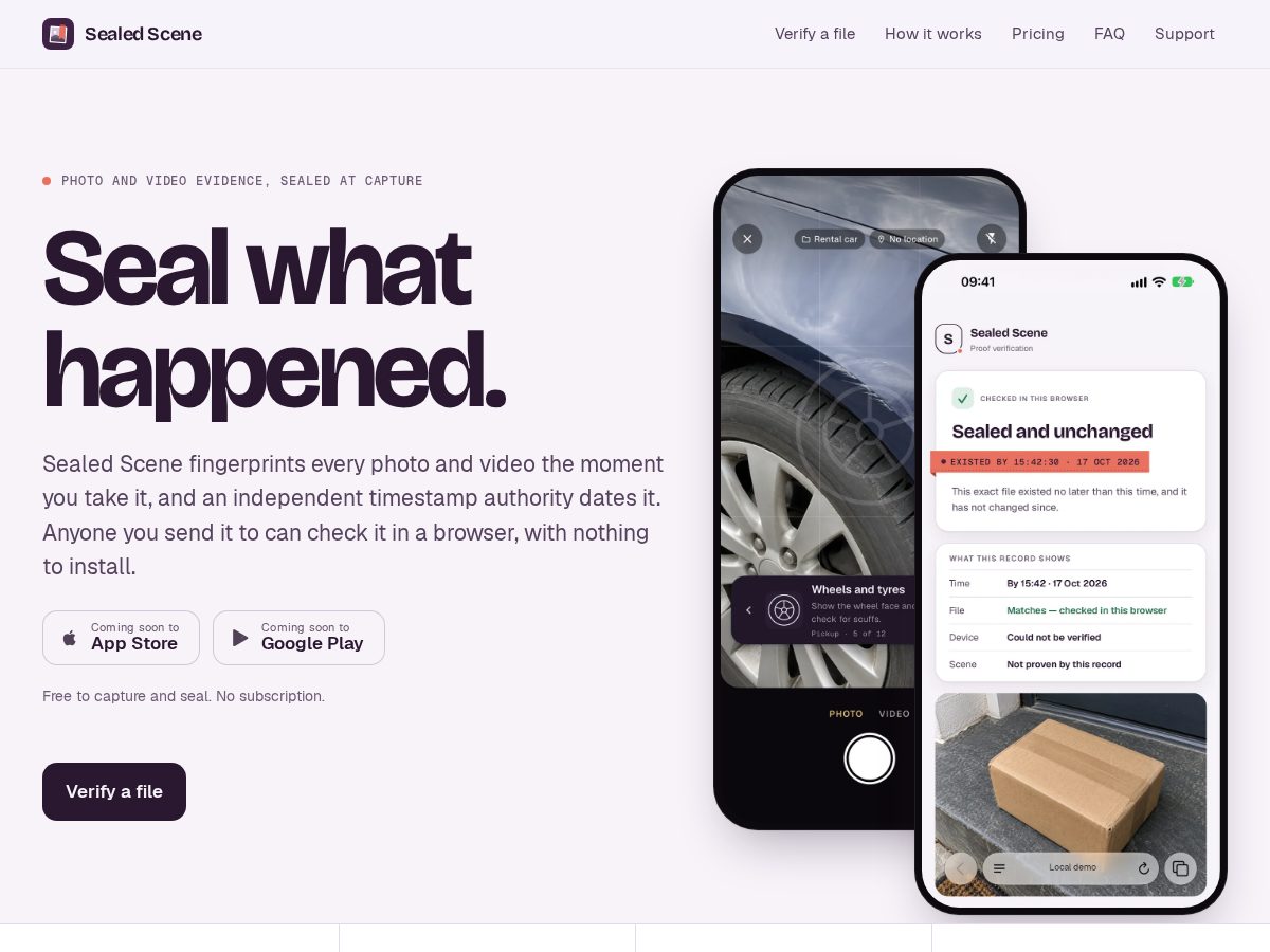 Landing-page snapshot of sealedscene.com