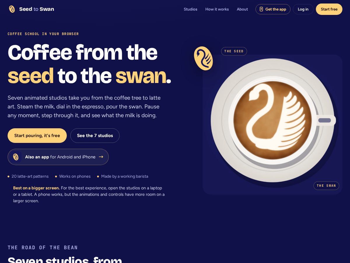 Landing-page snapshot of seedtoswan.com