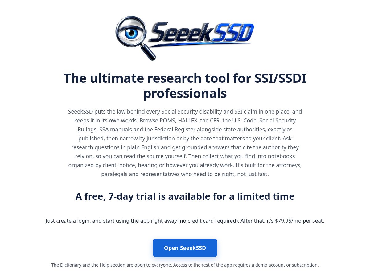 Landing-page snapshot of seeekssdlegal.com