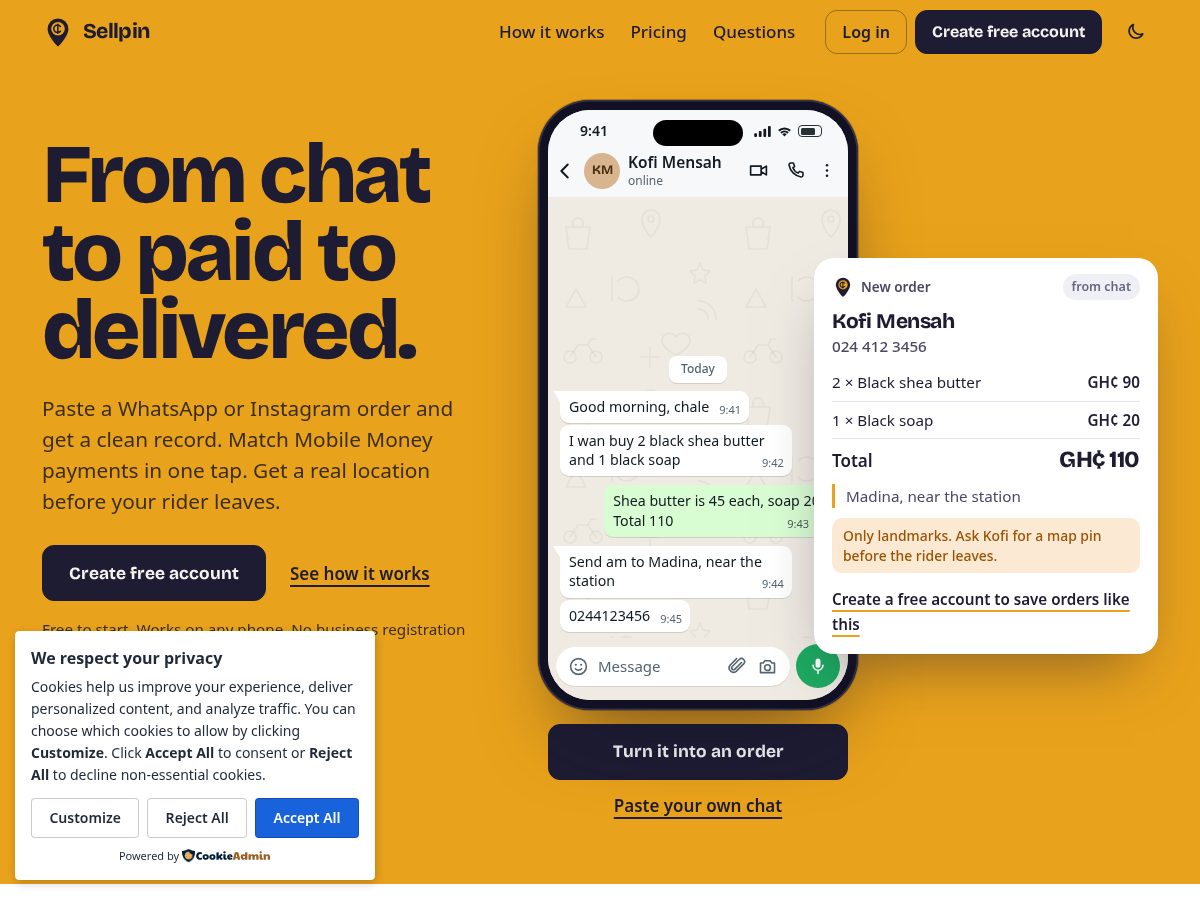 Landing-page snapshot of sellpin.online