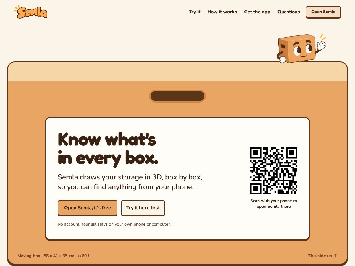Landing-page snapshot of semlastorage.app