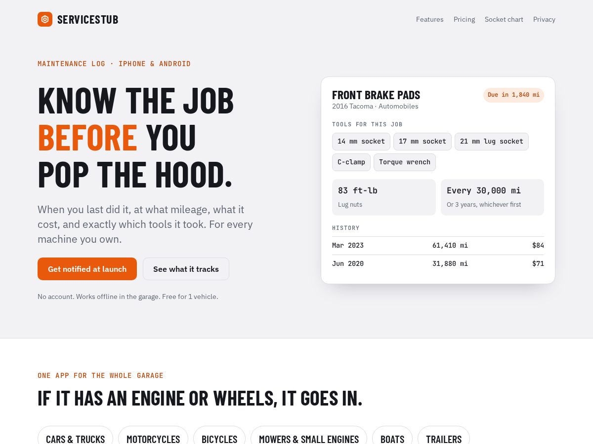 Landing-page snapshot of servicestub.com