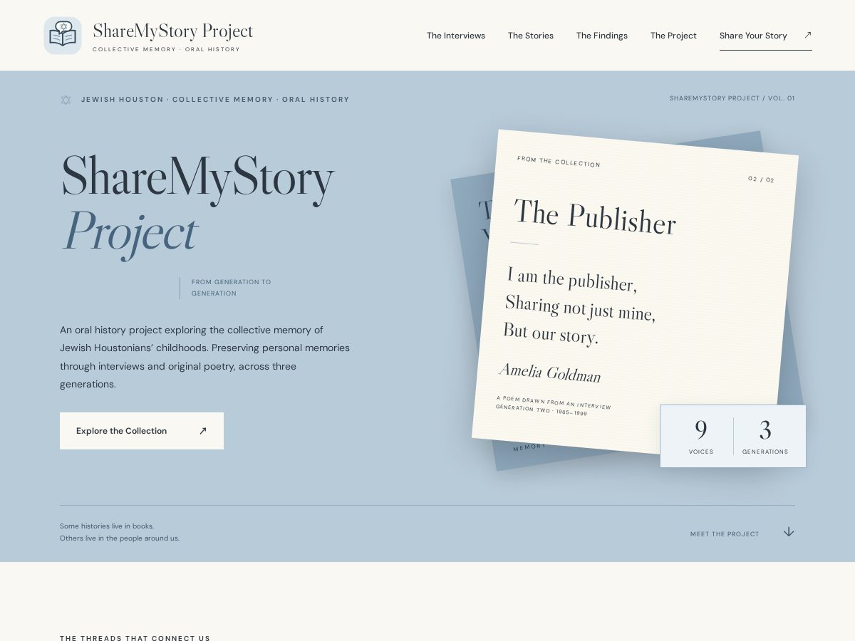 Landing-page snapshot of sharemystoryproject.com