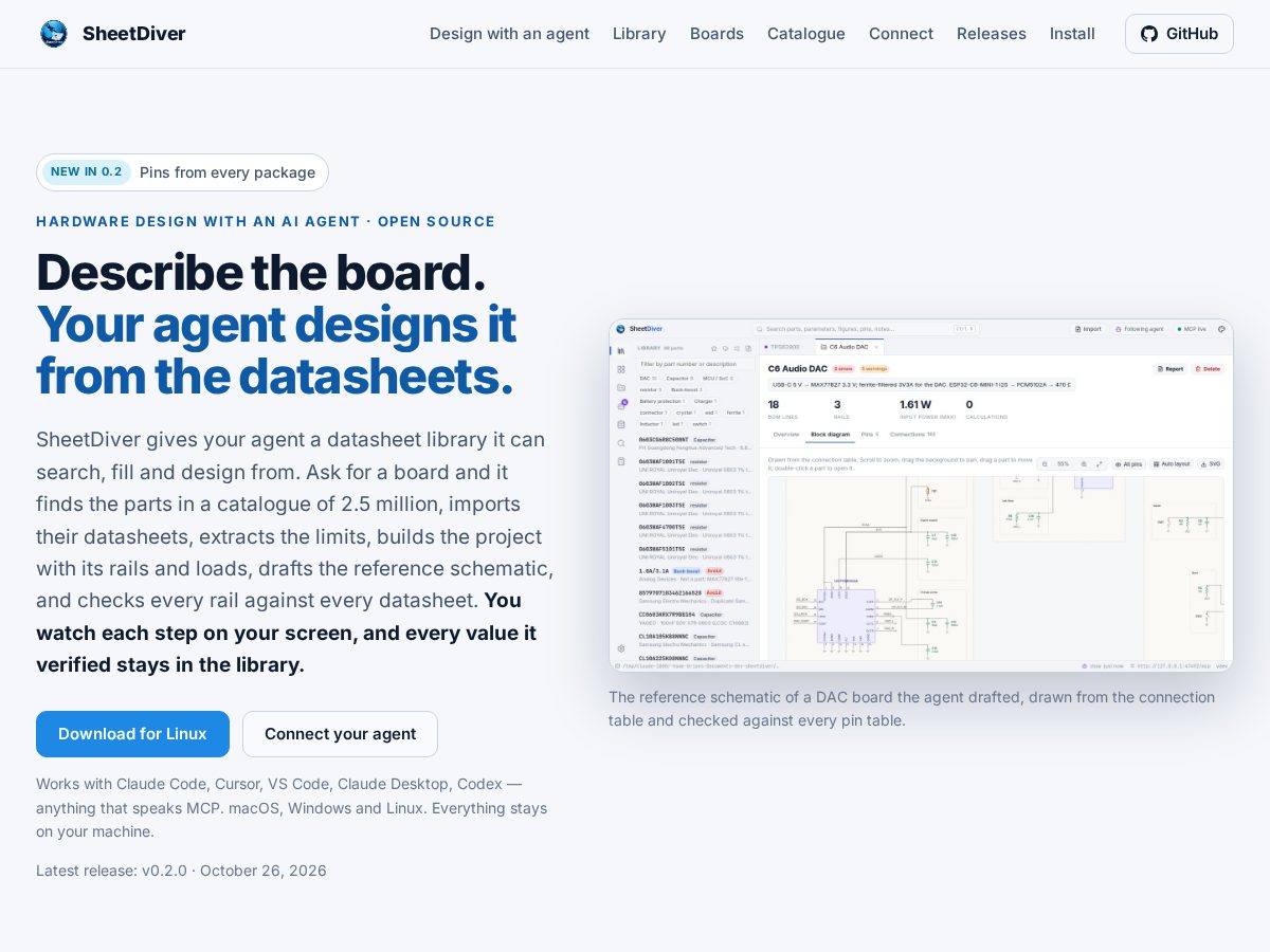 Landing-page snapshot of sheetdiver.com