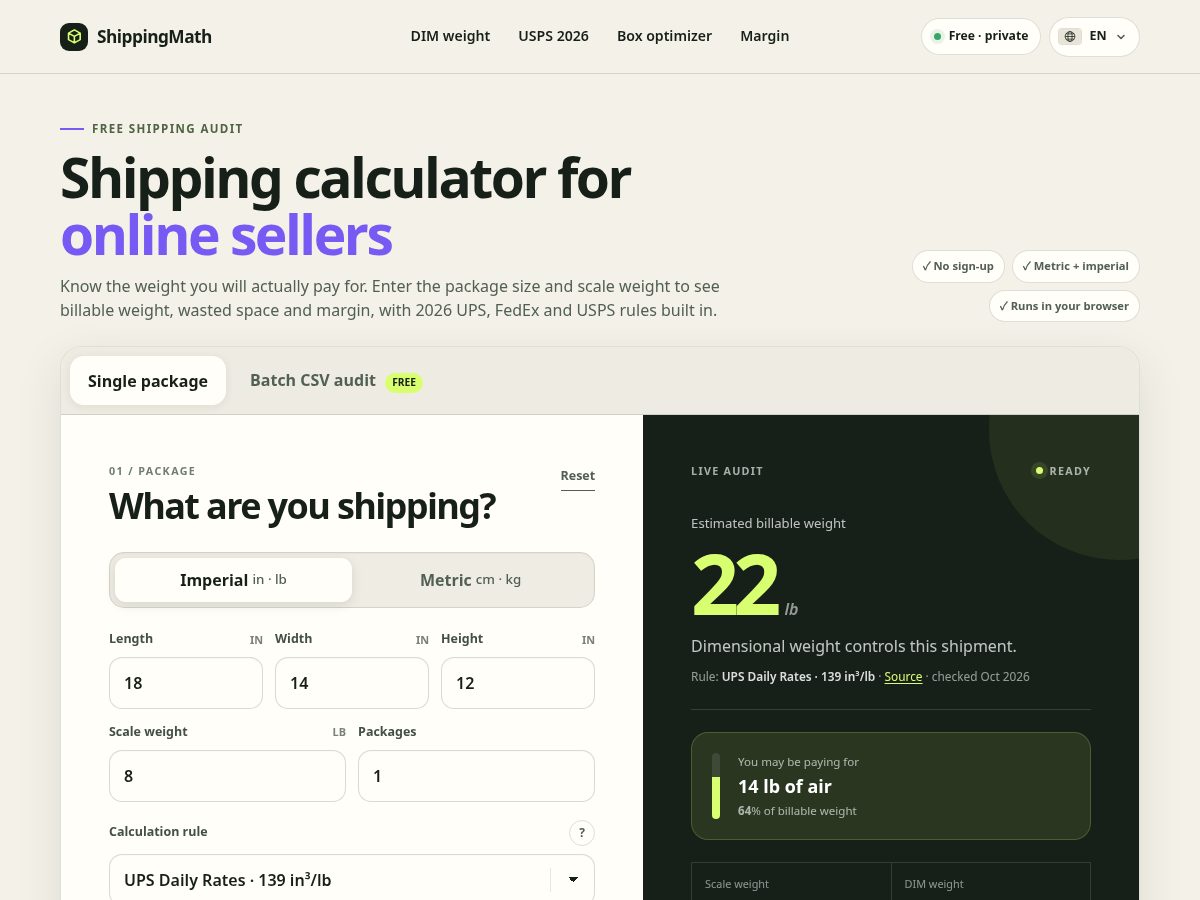 Landing-page snapshot of shippingmath.com