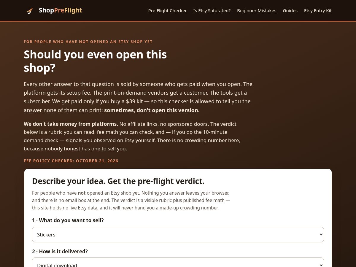 Landing-page snapshot of shoppreflight.com