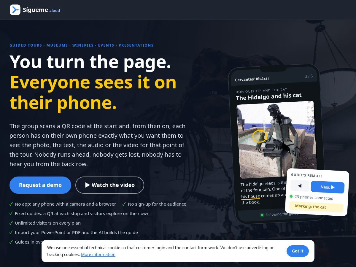 Landing-page snapshot of sigueme.cloud