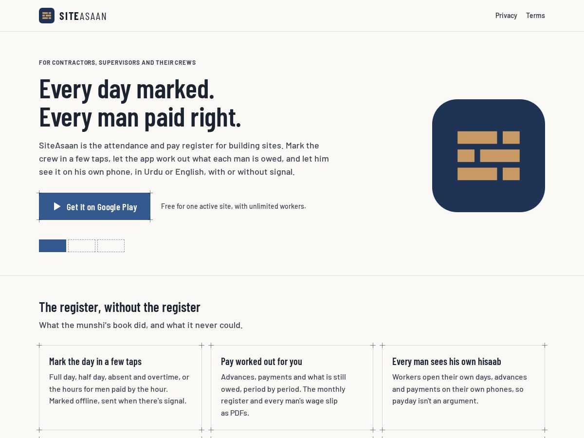 Landing-page snapshot of siteasaan.app