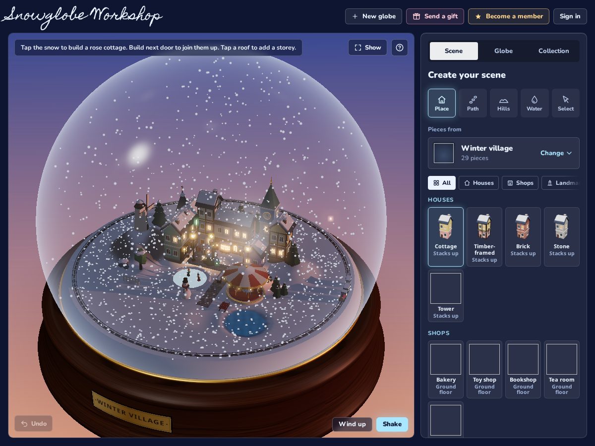 Landing-page snapshot of snowglobeworkshop.com