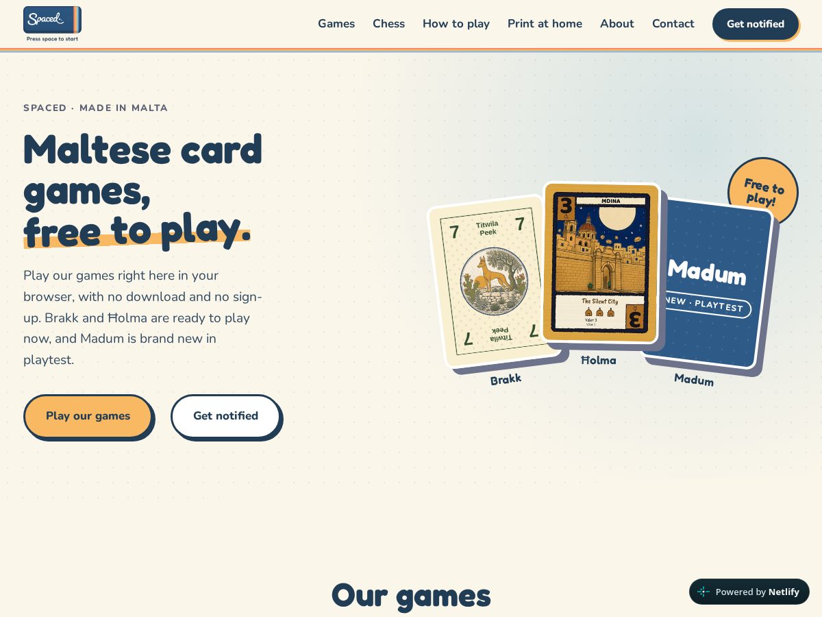 Landing-page snapshot of spacedgames.com