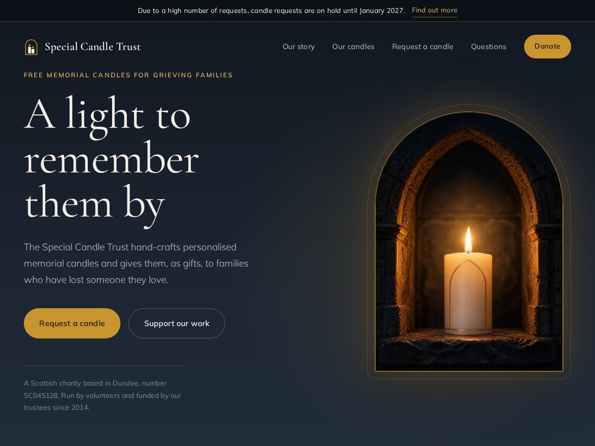 Landing-page snapshot of specialcandletrust.org