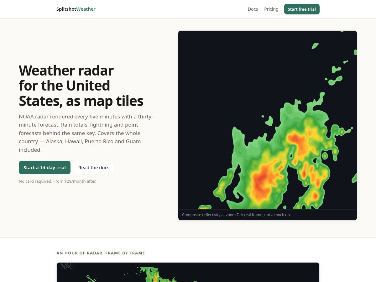 Landing-page snapshot of splitshotweather.com