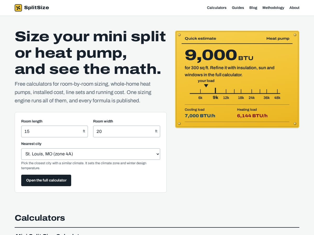 Landing-page snapshot of splitsize.com