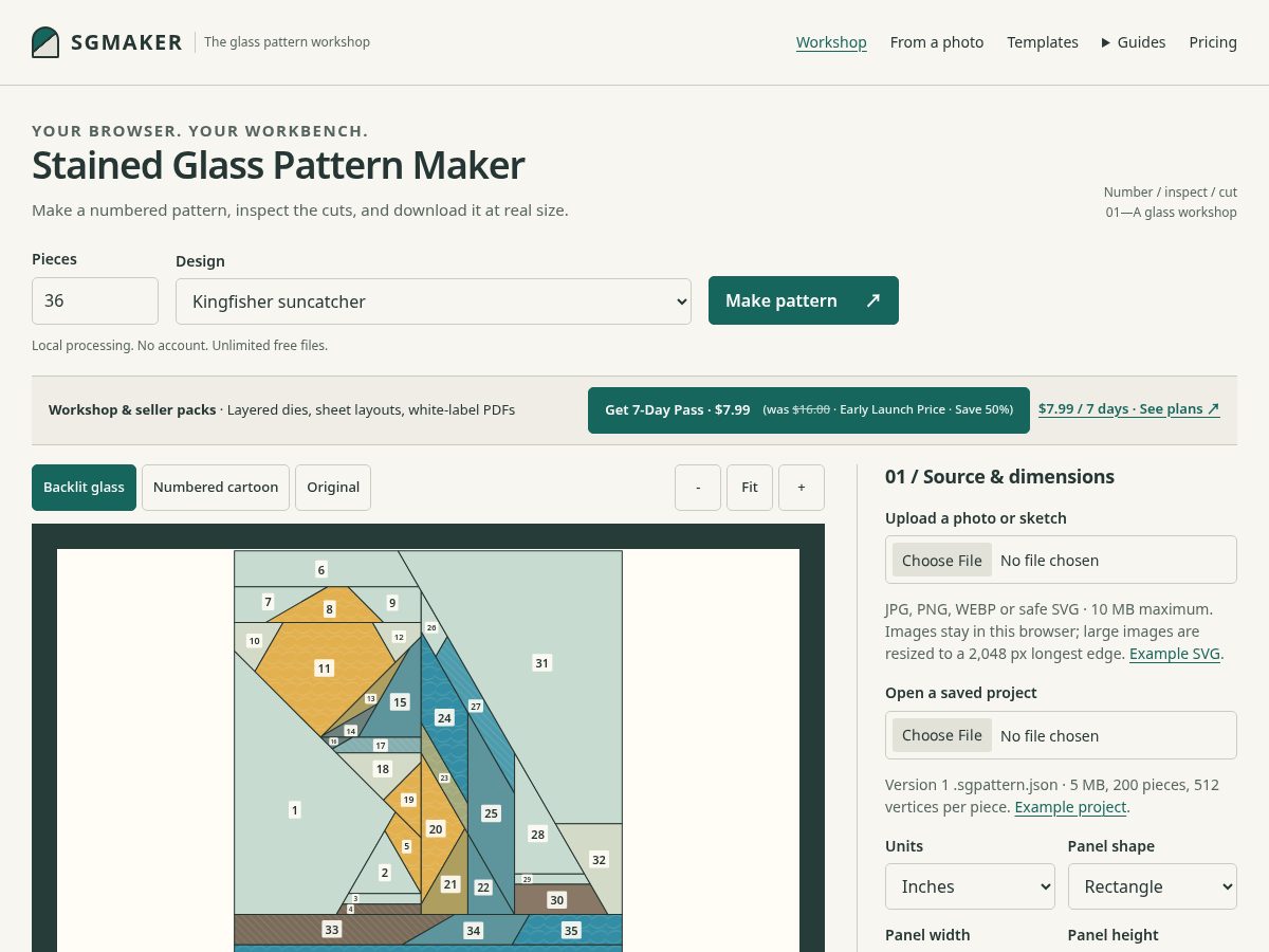 Landing-page snapshot of stainedglasspatternmaker.com