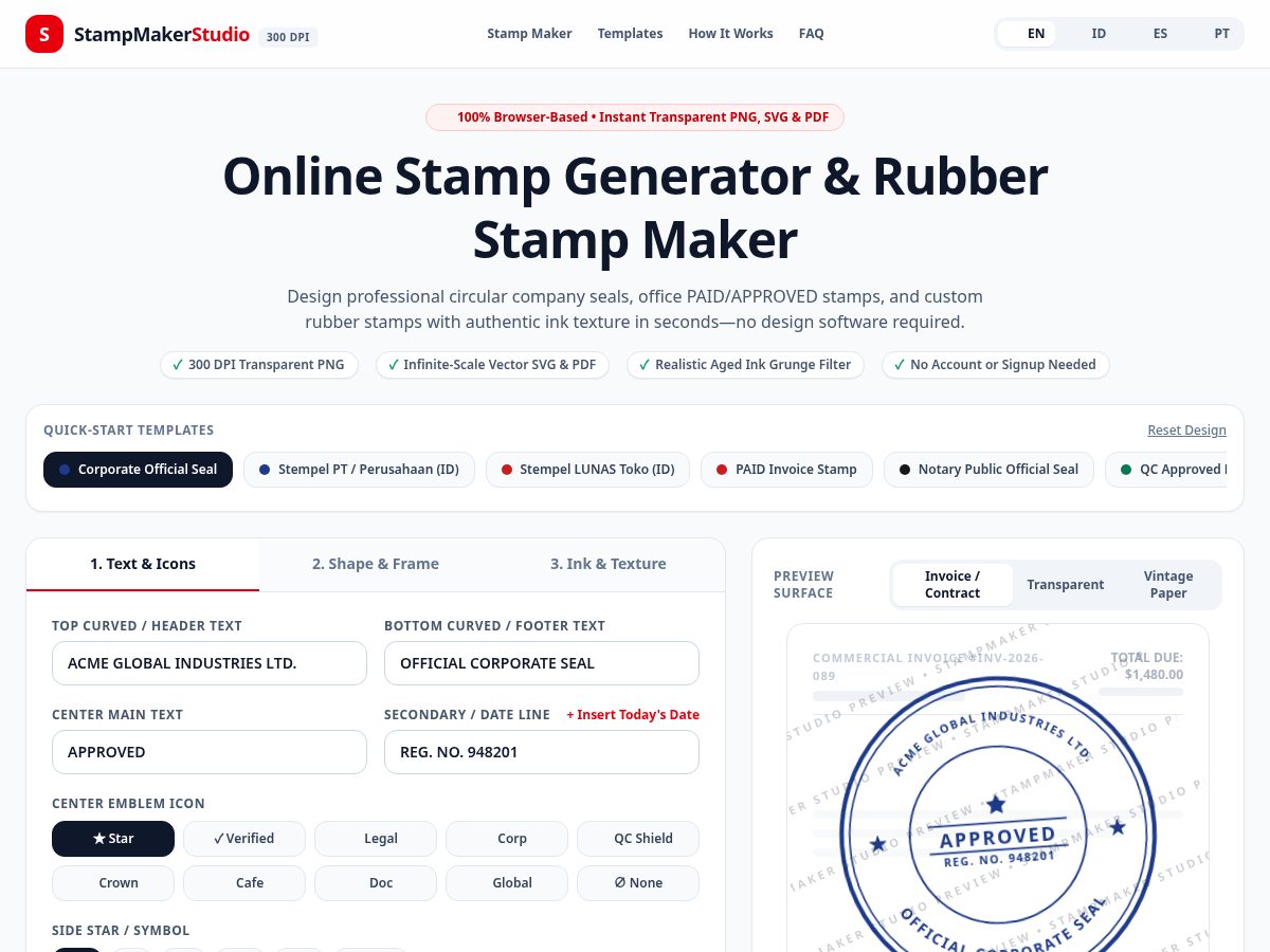 Landing-page snapshot of stampmakerstudio.com