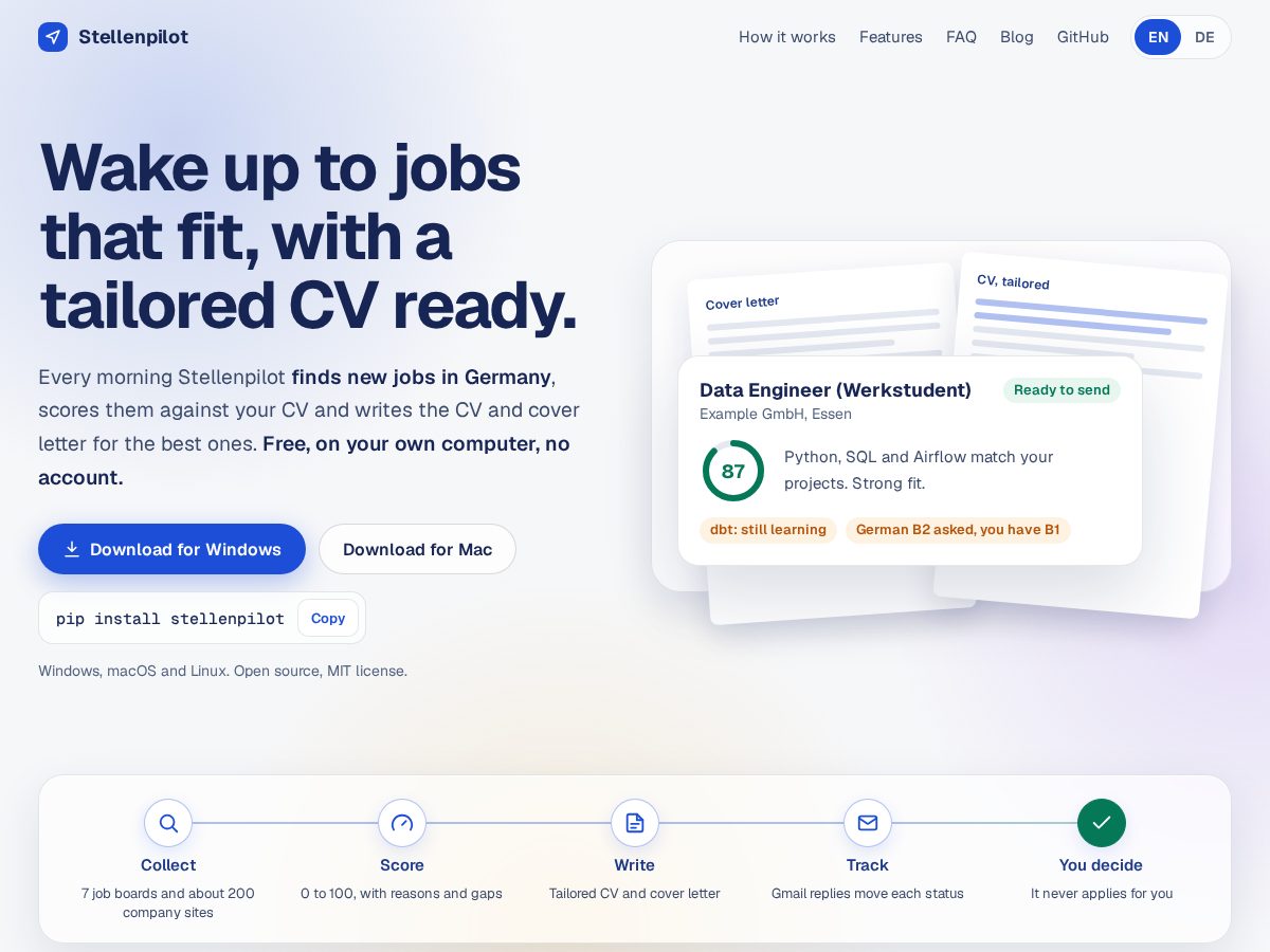 Landing-page snapshot of stellenpilot.dev