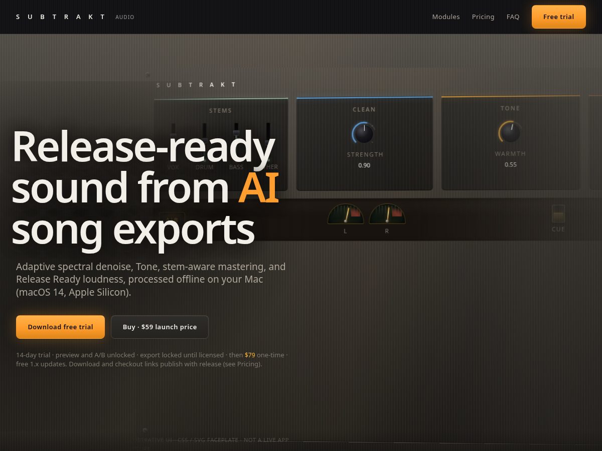 Landing-page snapshot of subtraktaudio.com