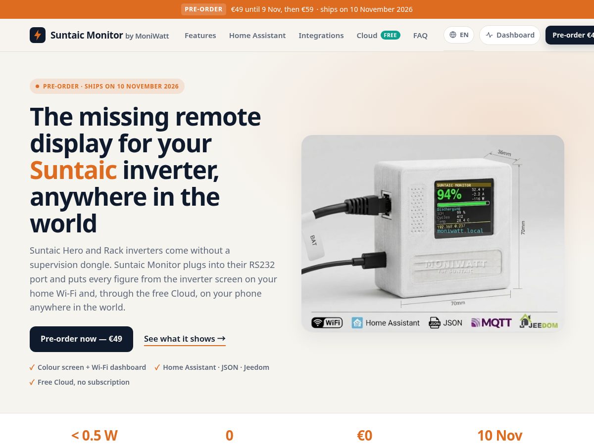 Landing-page snapshot of suntaic-monitor.com