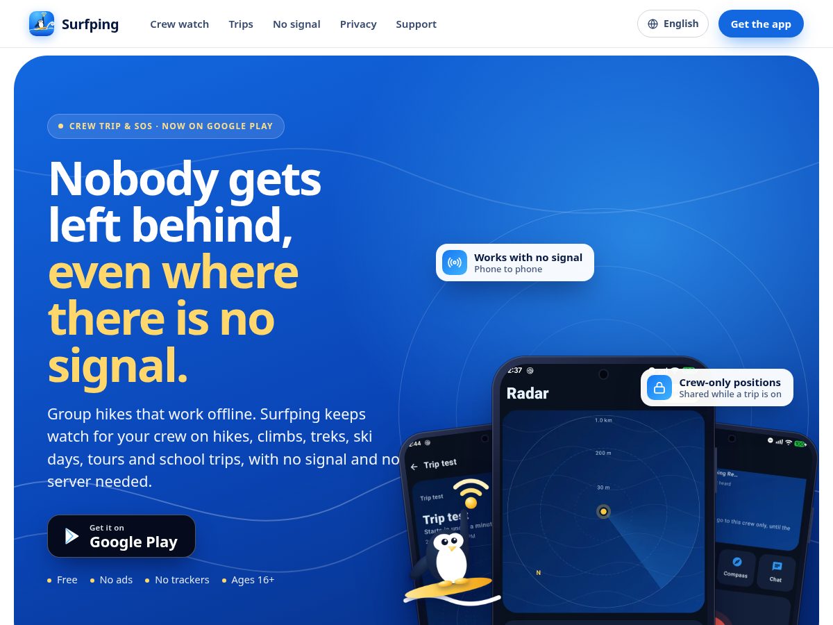 Landing-page snapshot of surfping.app