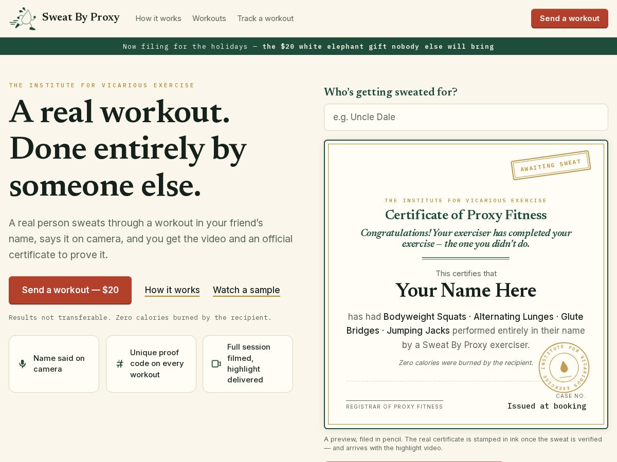 Landing-page snapshot of sweatbyproxy.com