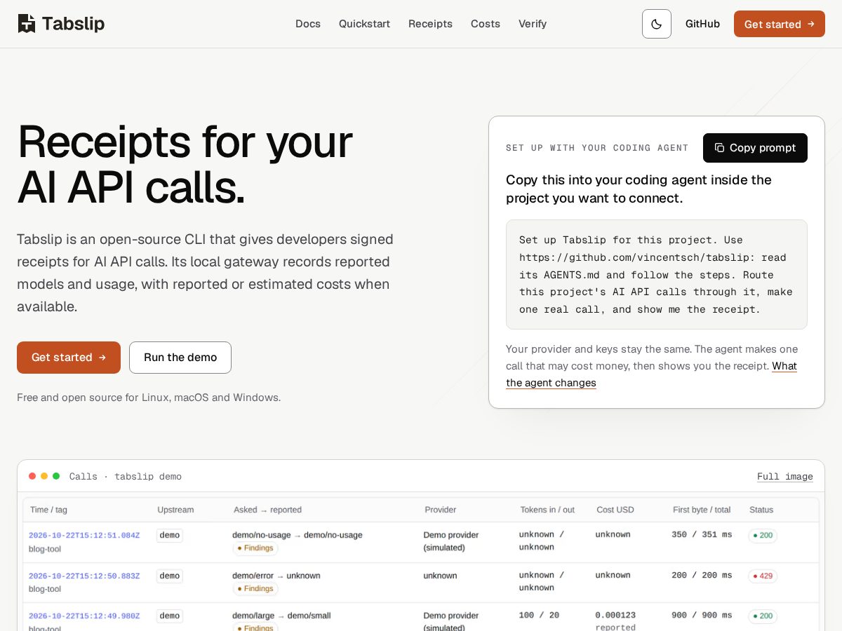 Landing-page snapshot of tabslip.com