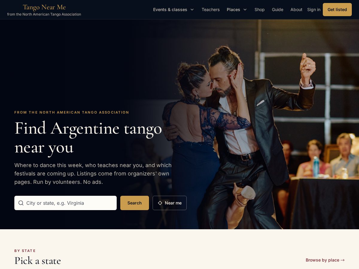 Landing-page snapshot of tangonearyou.com